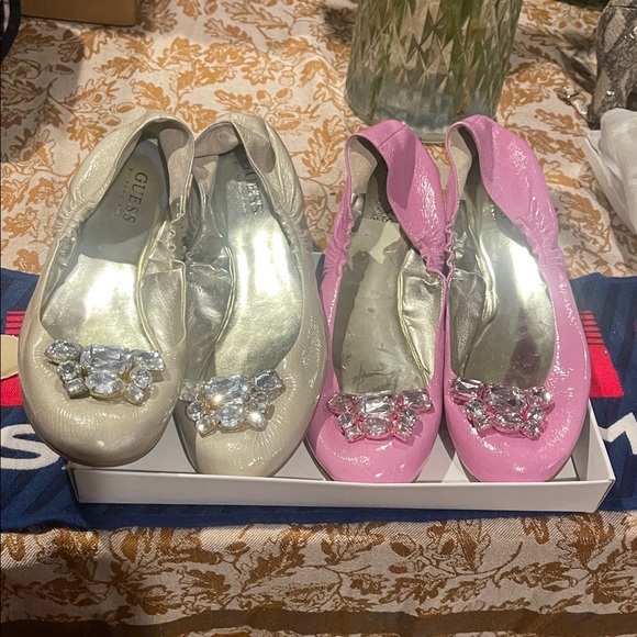GUESS Women's Flats in Pink and Silver with Jewel Accents - Picture 1 of 6